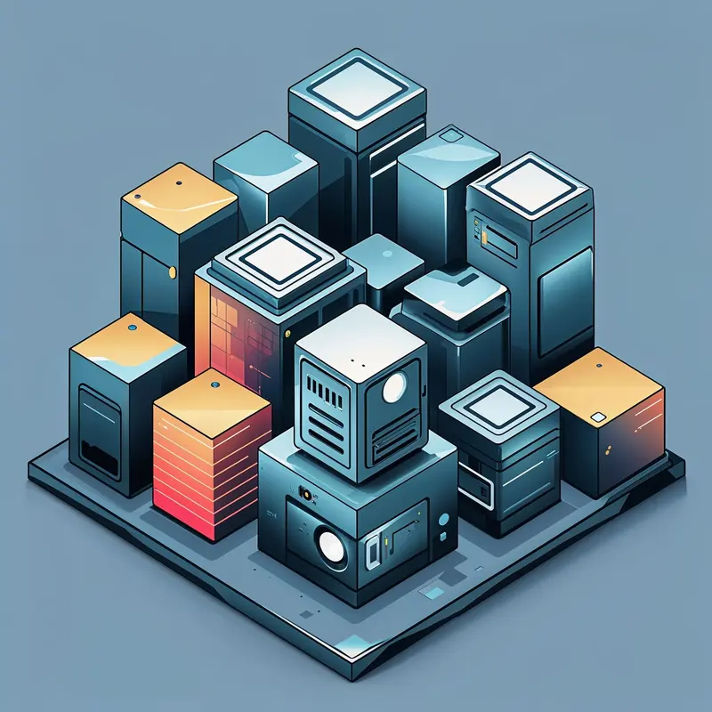 Illustration: blocks and modules stacked on a base.
