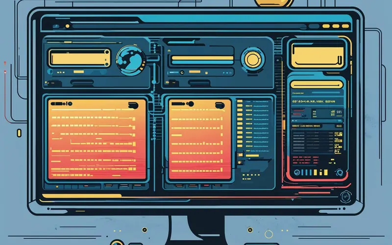 Illustration: a monitoring screen with tables and charts.