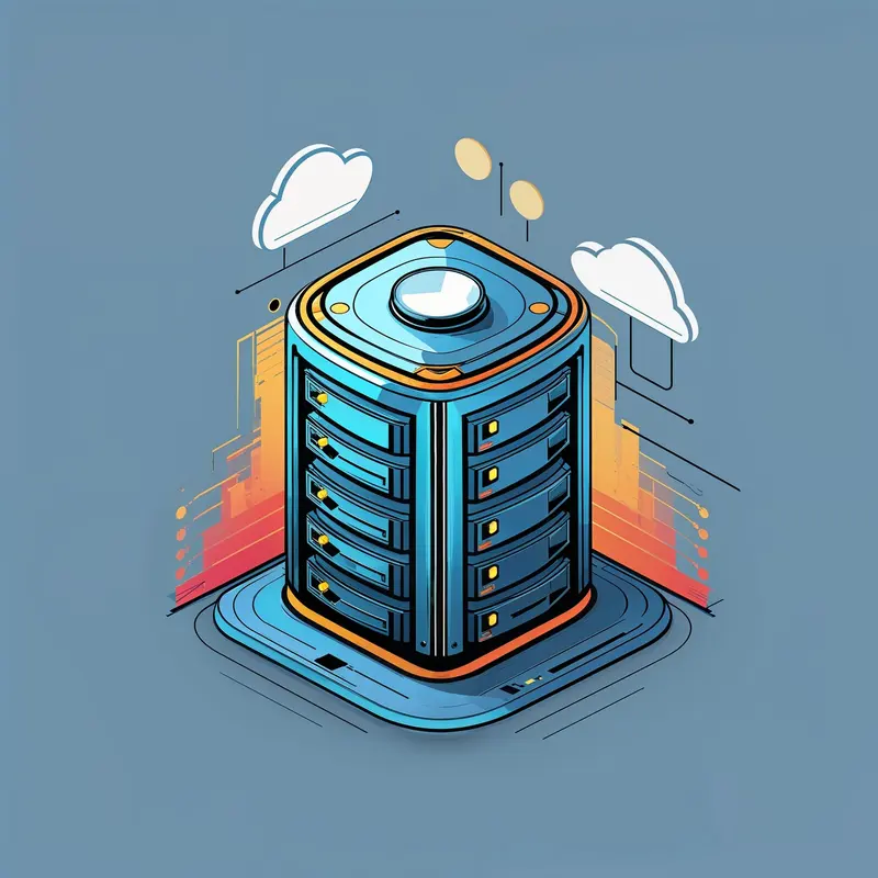 Illustration: a cylindrical storage unit surrounded by clouds.
