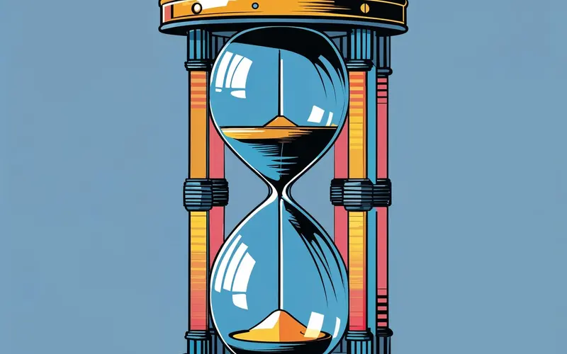 Illustration: an hourglass mounted in a metal frame.