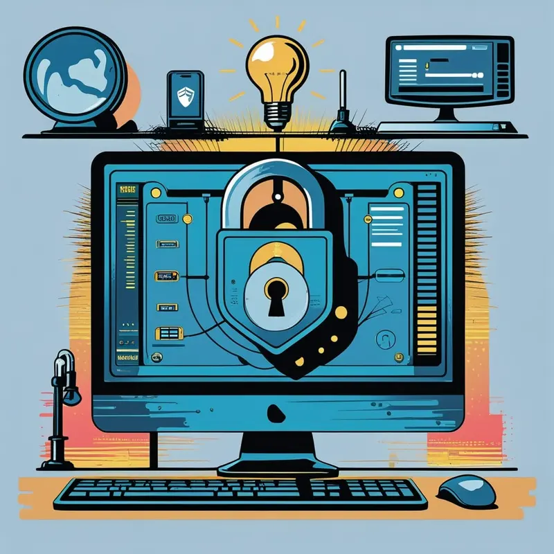 Illustration: a workstation protected by a padlock.
